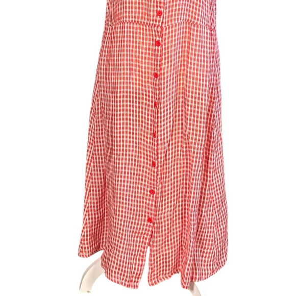 FLAX Linen Midi Dress Size Small Red Shift Coastal Sleeveless Tank Lagenlook - Picture 5 of 10